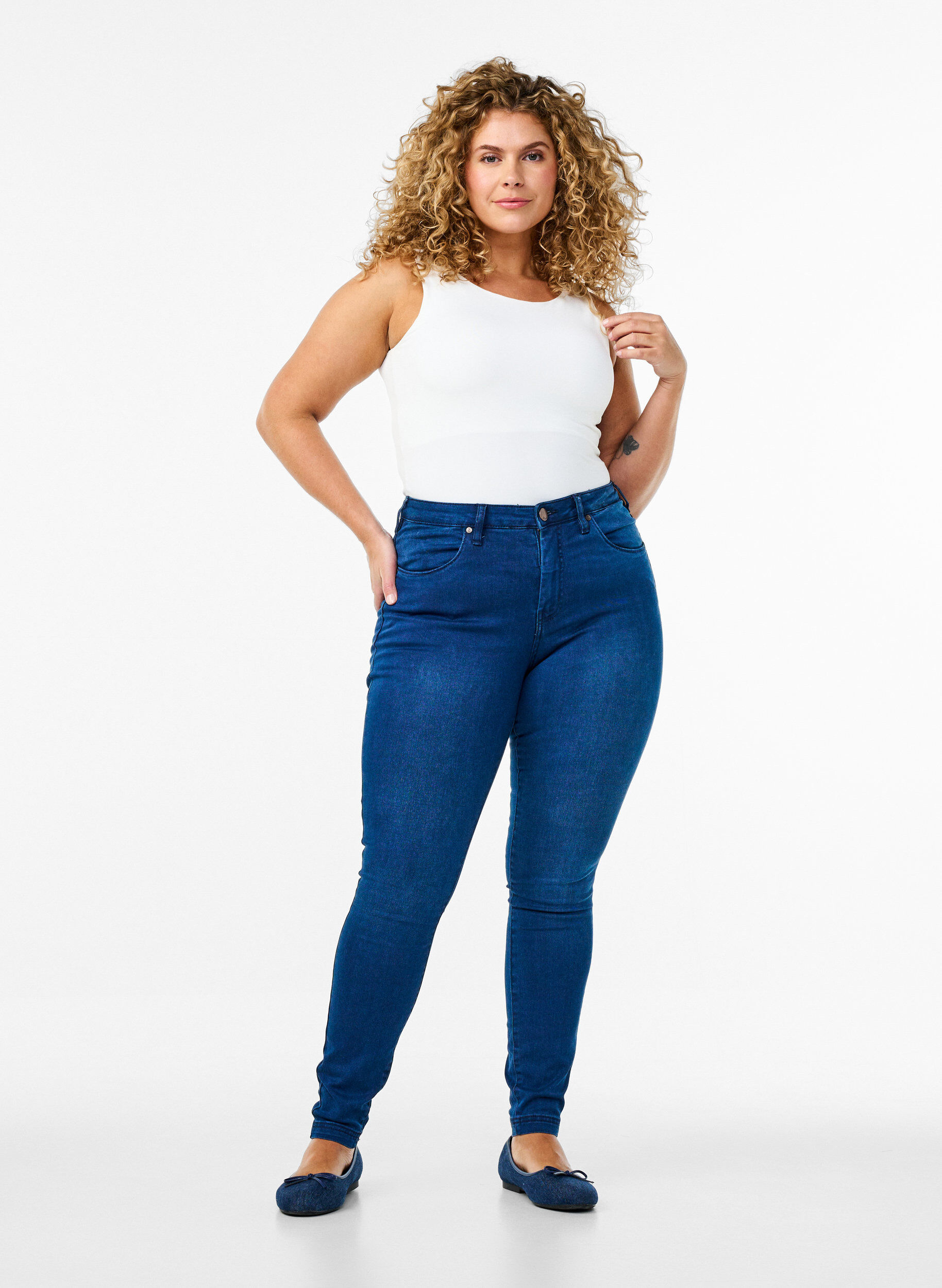 Super slim Amy jeans med h&oslash;j talje, Blue Denim, Model