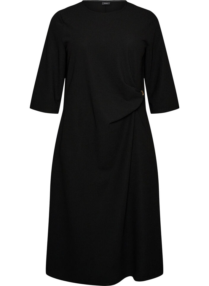 Jerseykjole med drapering og dekorativt sp&aelig;nde, Sort, Packshot image number 0
