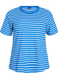 Stribet t-shirt med ribstruktur, Blå