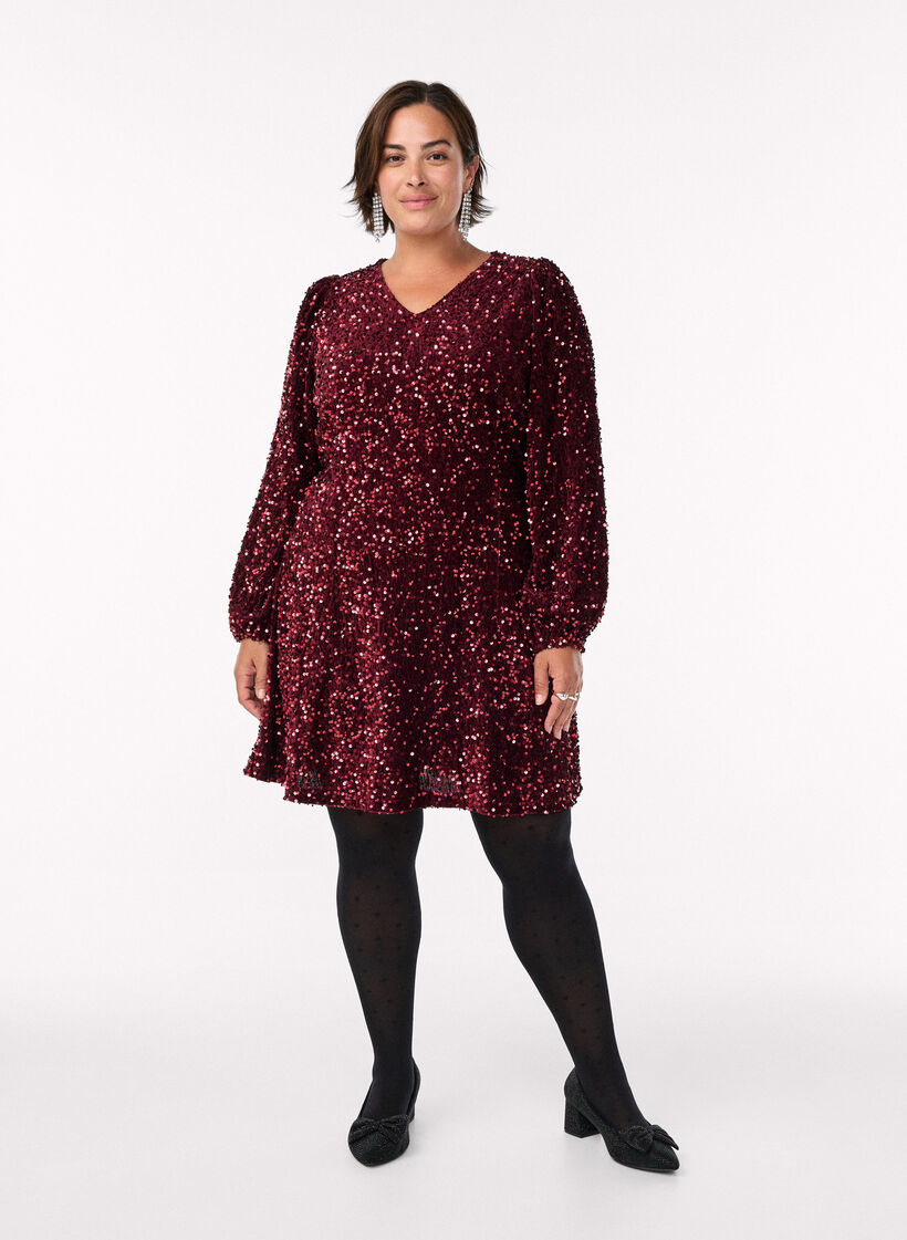 Kort pailletkjole med A-form, R&oslash;d, Model image number 1