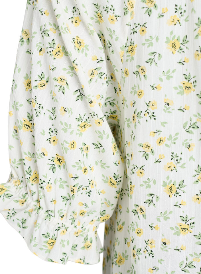 Blomstret viskosebluse med halvlange &aelig;rmer, Hvid, Packshot image number 3