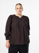 Viskosebluse med smock og rynkedetaljer, Brun, Model image number 0