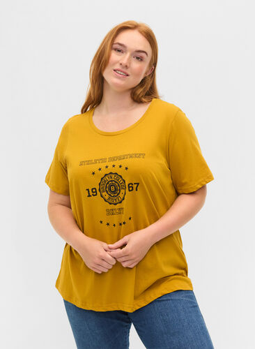 Kortærmet bomulds t-shirt med tryk, Harvest Gold, Model image number 0