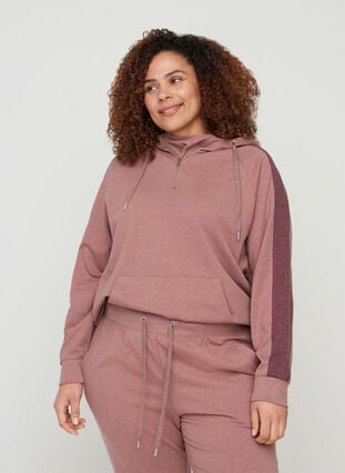 Sweatshirt med hætte og lomme, Rose Taupe Melange, Model image number 0