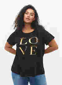 Kortærmet bomulds t-shirt med tryk, Black Love, Model