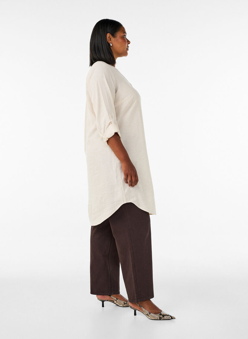 Lang skjorte i h&oslash;r og viskose, Beige, Model image number 3
