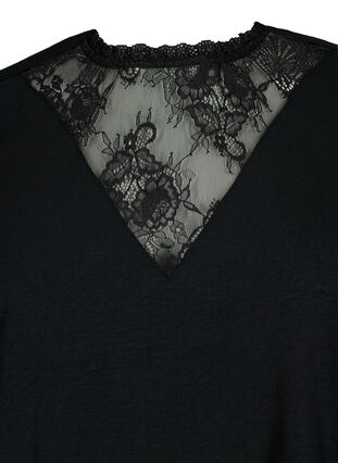 Bluse med lange ærmer og blondedetalje, Black, Packshot image number 2