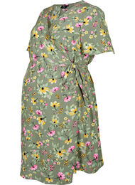 Graviditets kjole i viskose med wrap, Green Flower Print