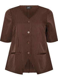 N&aring;lestribet bluse med rhinsten og knapper, Brun