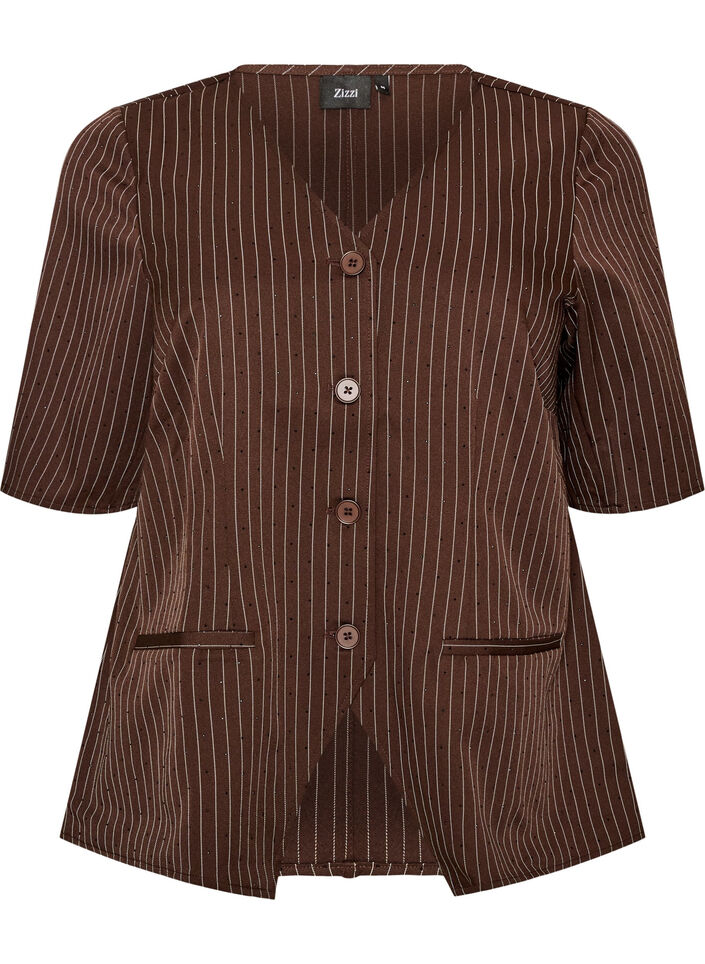 N&aring;lestribet bluse med rhinsten og knapper, Brun, Packshot image number 0