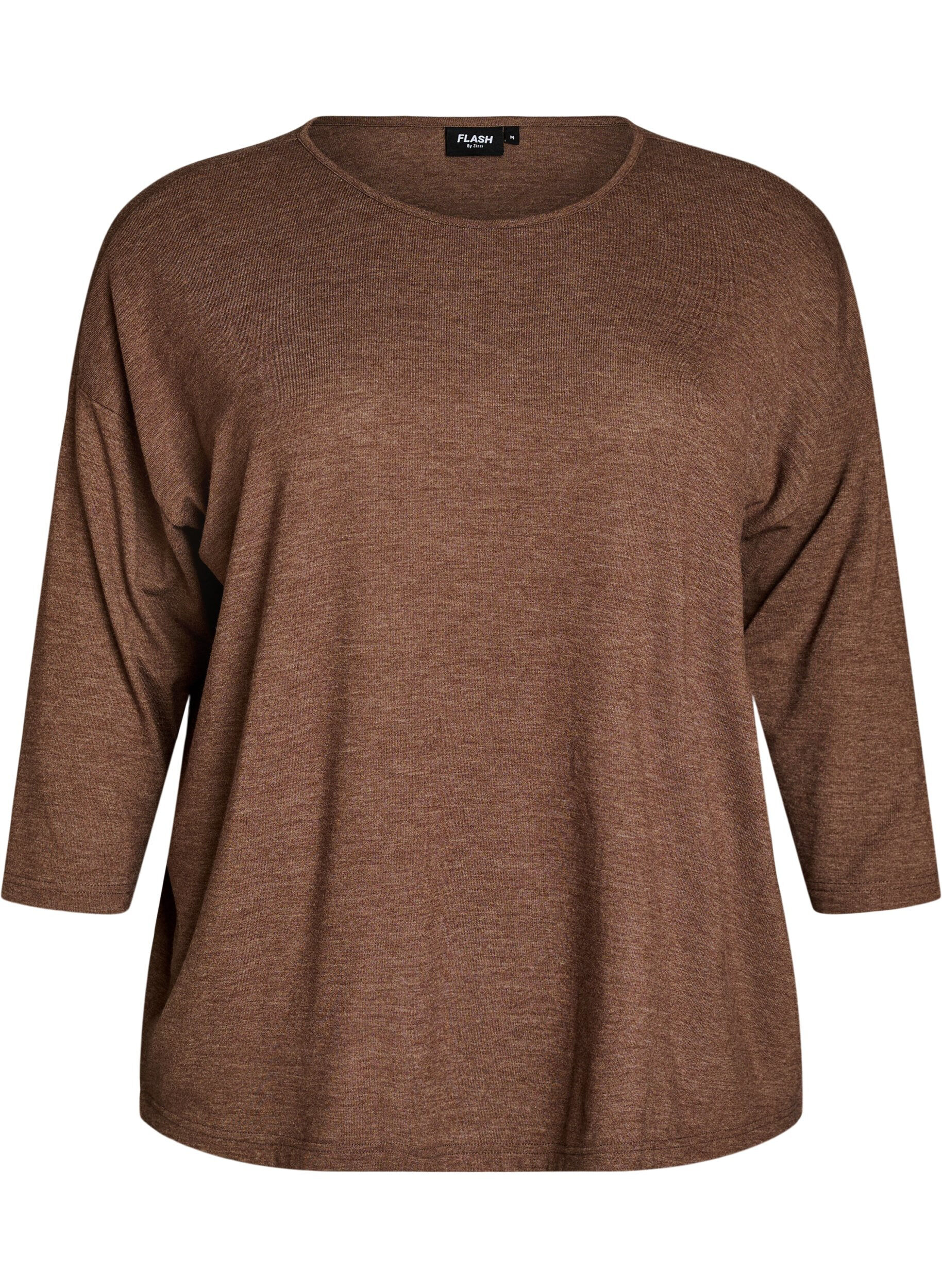 ZizziJerseybluse med 3/4 &aelig;rmer, Brun, Packshot image number 0