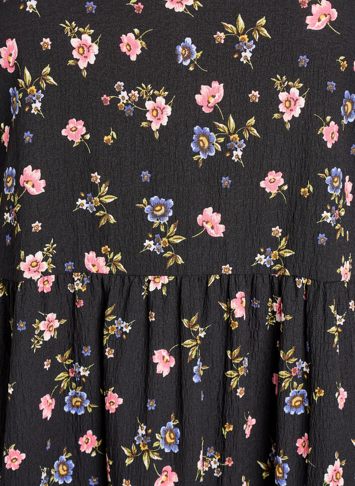 Ankellang kjole med korte &aelig;rmer og volantlag, Sort, Packshot image number 2