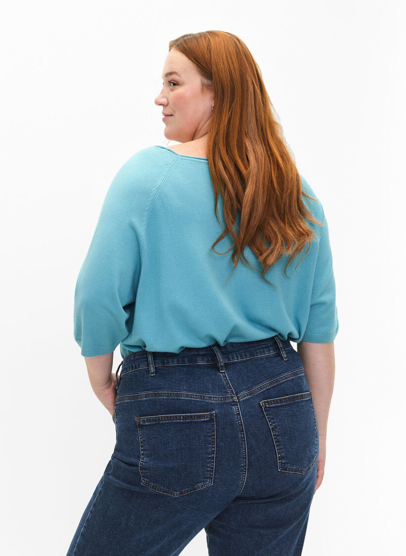 Viskose strikbluse med 3/4 ærmer, Reef Waters, Model image number 1