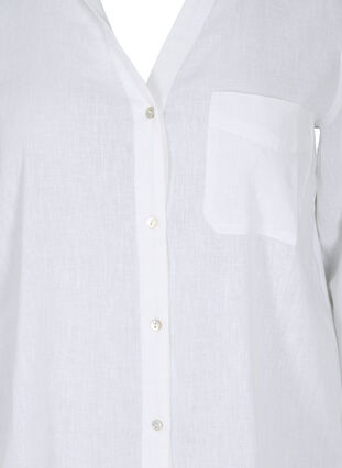 Skjortebluse med knaplukning i bomuldsmix med hør, White, Packshot image number 2