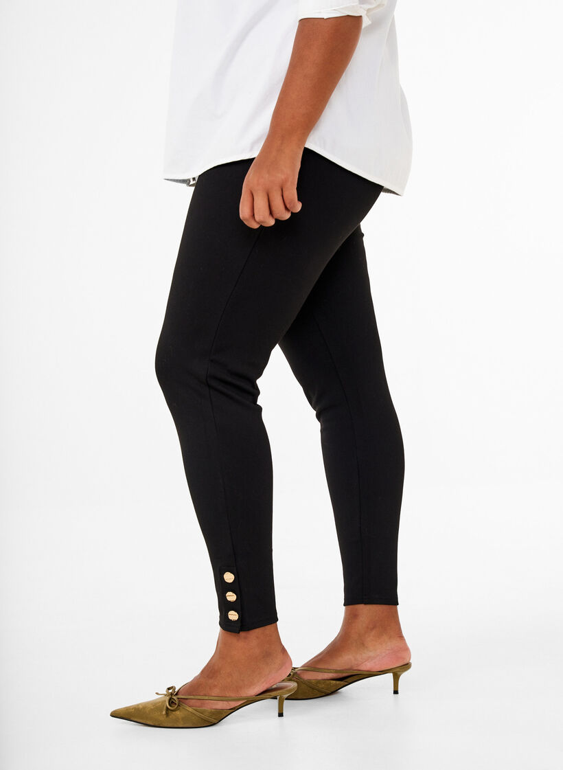 Viskose leggings med knapdetalje, Sort, Model image number 2