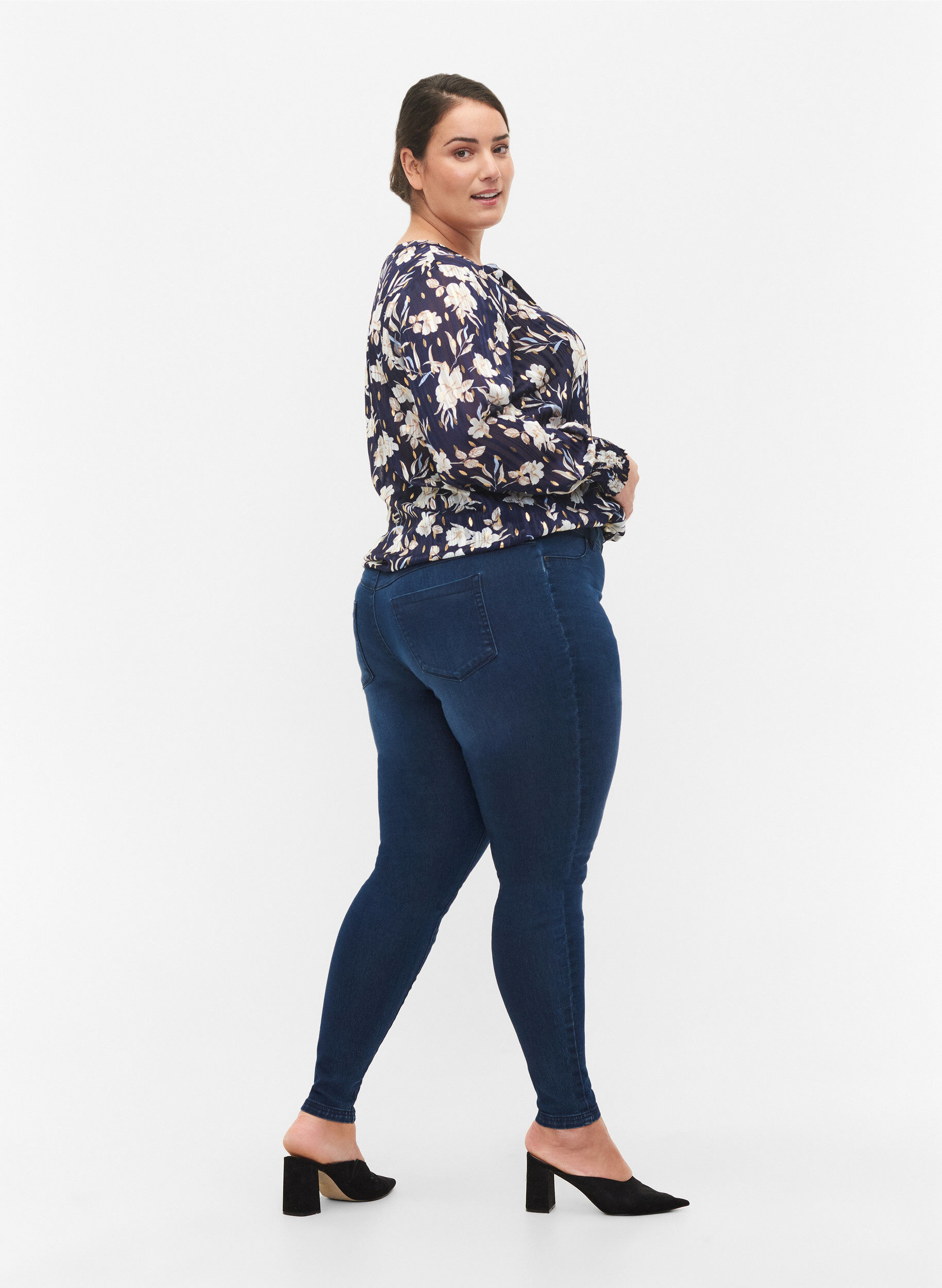 Zizzi Jeggings i bomuldsblanding, Dark blue denim, Model image number 1
