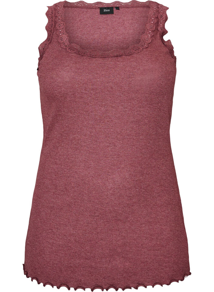 Ribtop med blondekant, R&oslash;d, Packshot image number 0