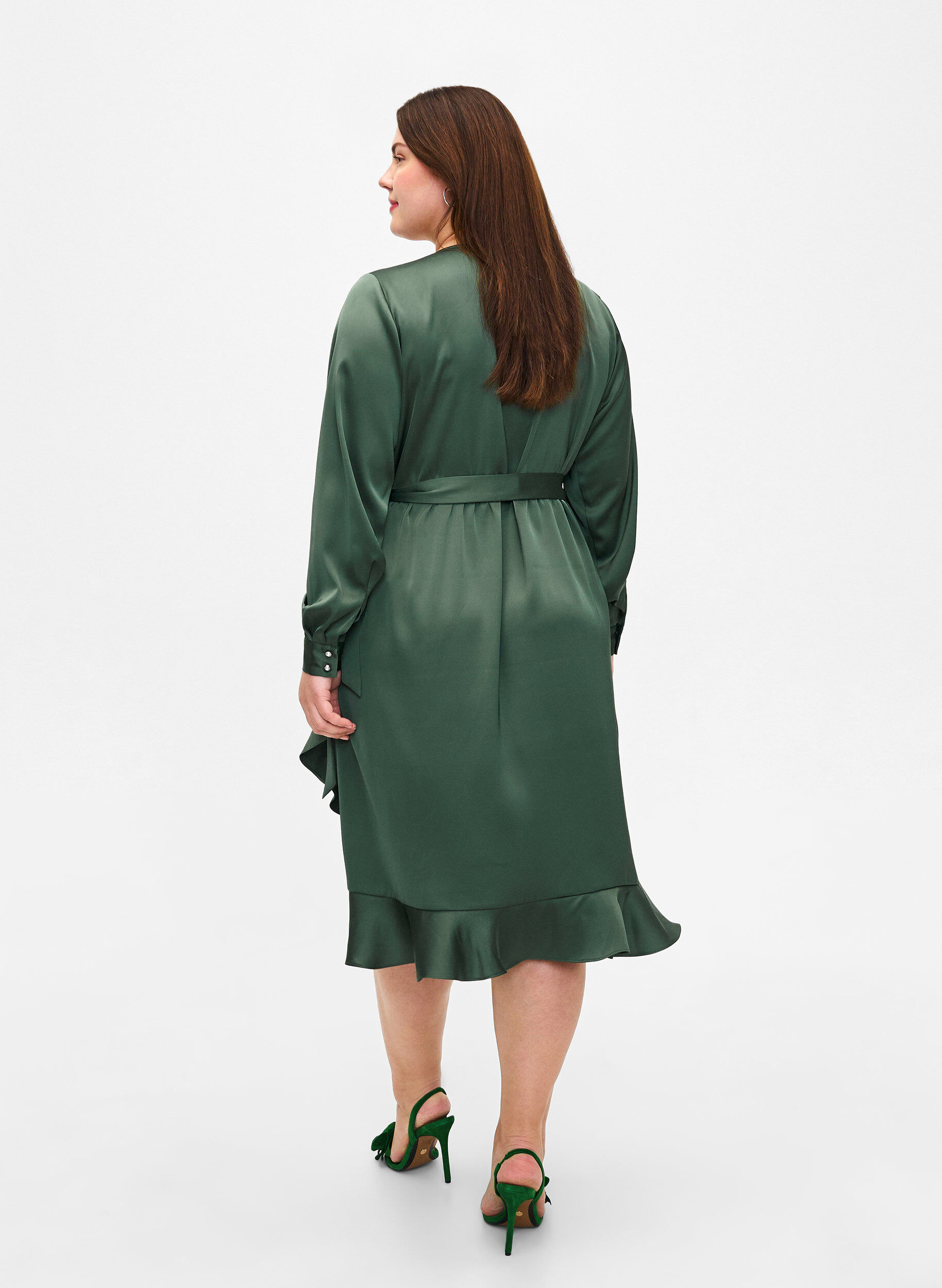 Zizzi Lang&aelig;rmet sl&aring;-om kjole i satin, Duck Green, Model image number 1