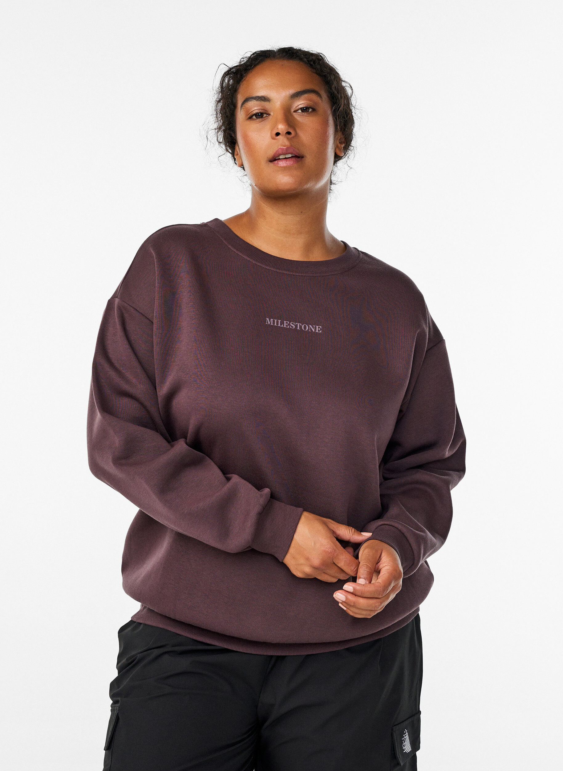 Zizzi Sweatshirt med statement-detalje, Brun, Model image number 2