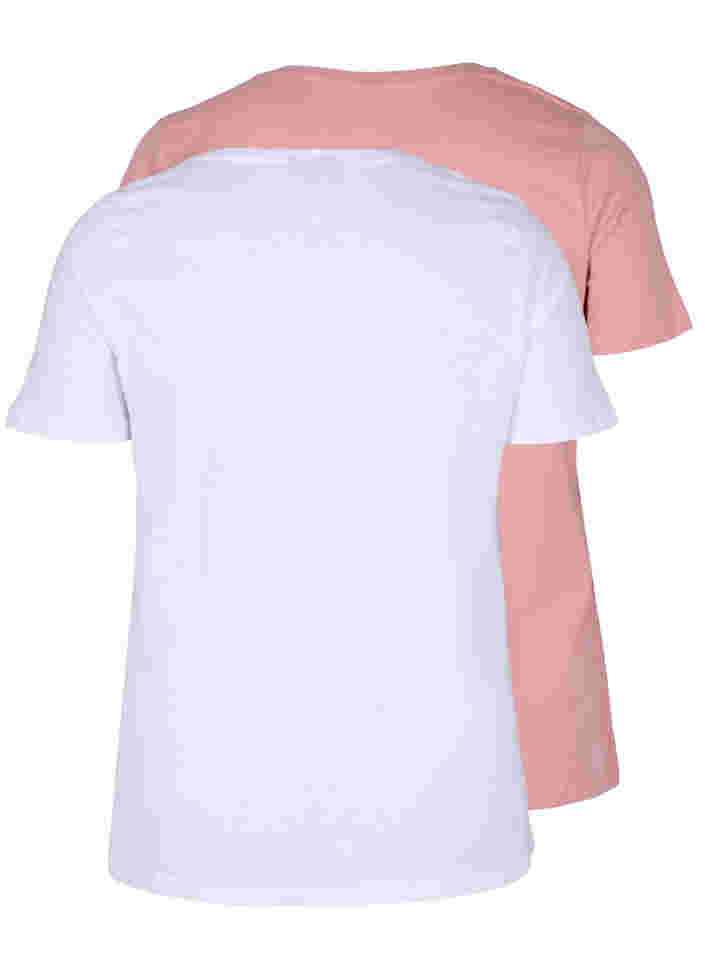 2-pak kortærmet t-shirt i bomuld, Bright White/Blush, Packshot image number 1