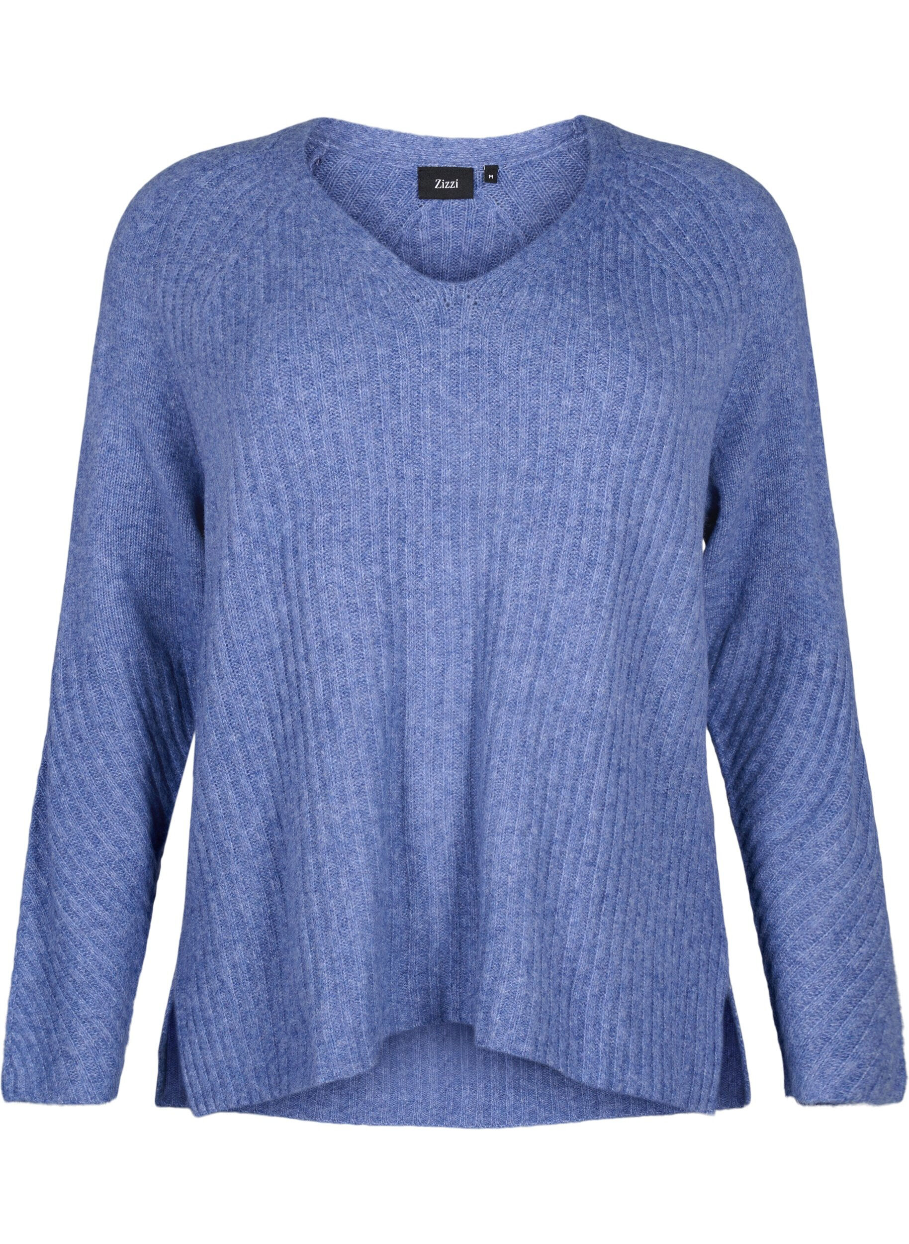 Zizzi Strikbluse med slids, Gray Blue Mel., Packshot image number 0
