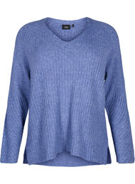 Strikbluse med slids, Gray Blue Mel.