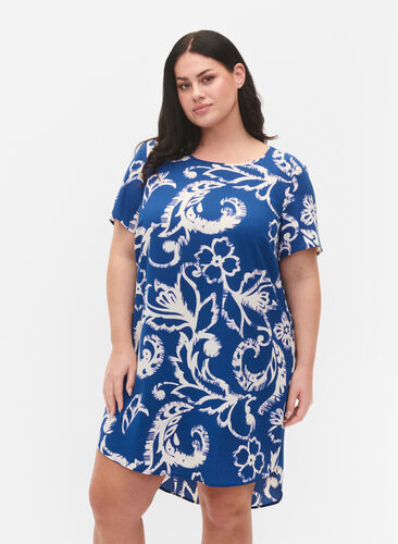 Printet kjole med korte ærmer, Blue Artist AOP, Model image number 0