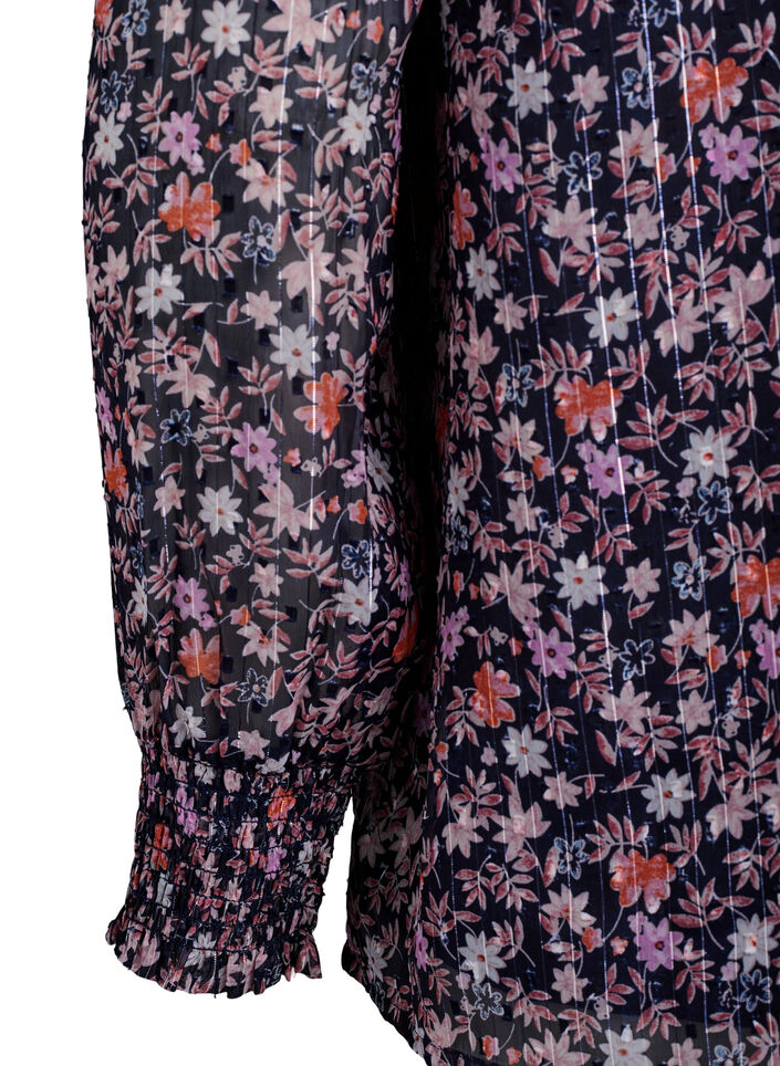 Bluse med blomsterprint og glittertr&aring;d, Bl&aring;, Packshot image number 3