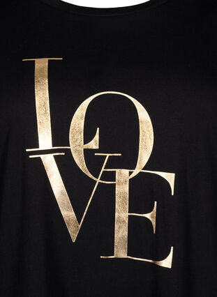 T-shirt i bomuld med guldfarvet tekst , Black w. Gold Love, Packshot image number 2