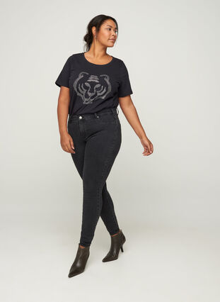 Bomulds t-shirt med nitter, Black , Model image number 2