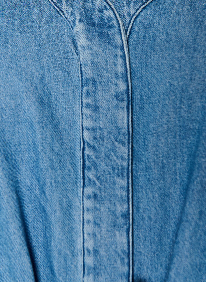 Denimkjole med V-udsk&aelig;ring og bindeb&aring;nd, Bl&aring;, Packshot image number 2