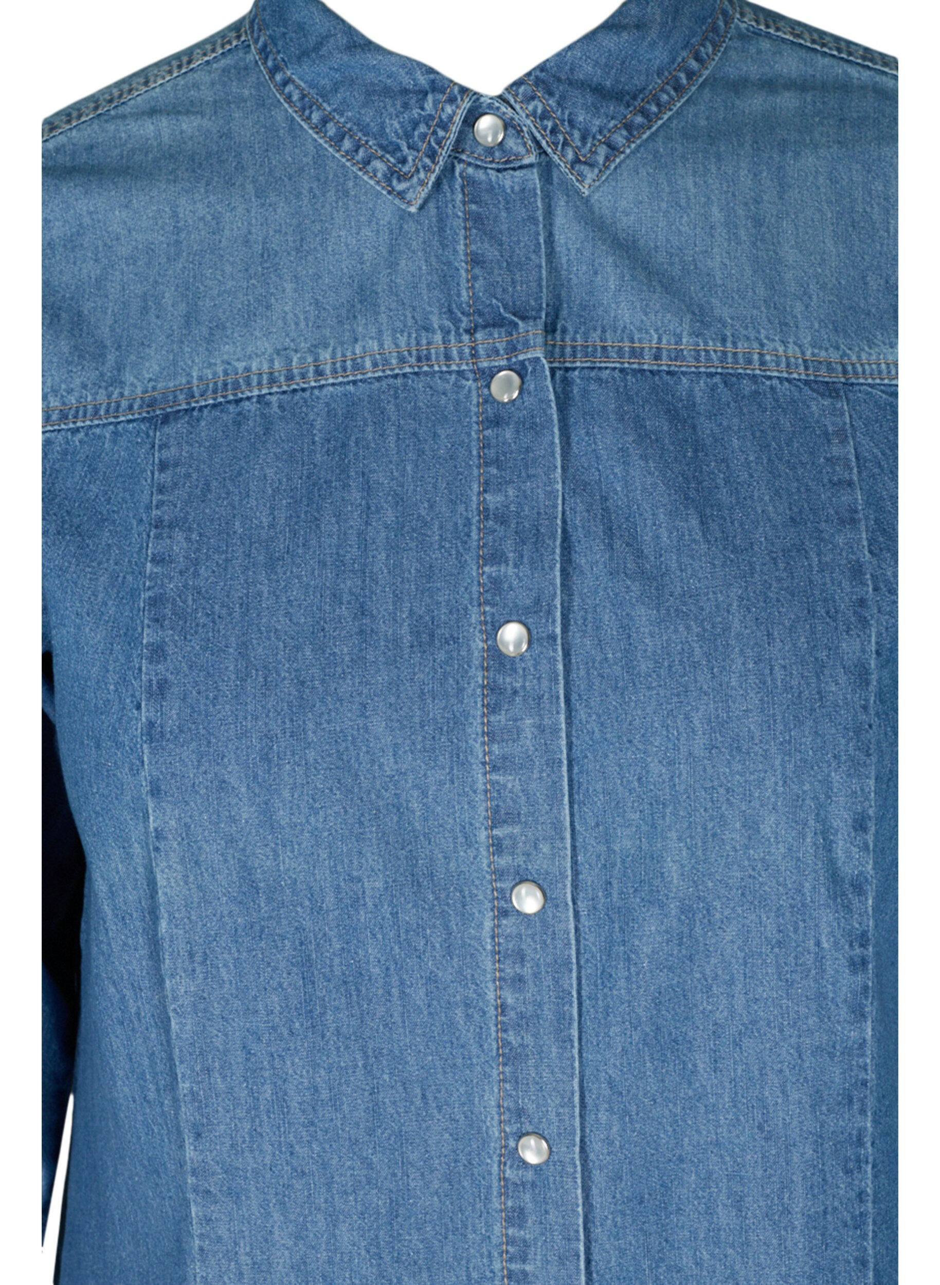 Zizzi Lang denimskjorte i bomuld, Blue denim, Packshot image number 2