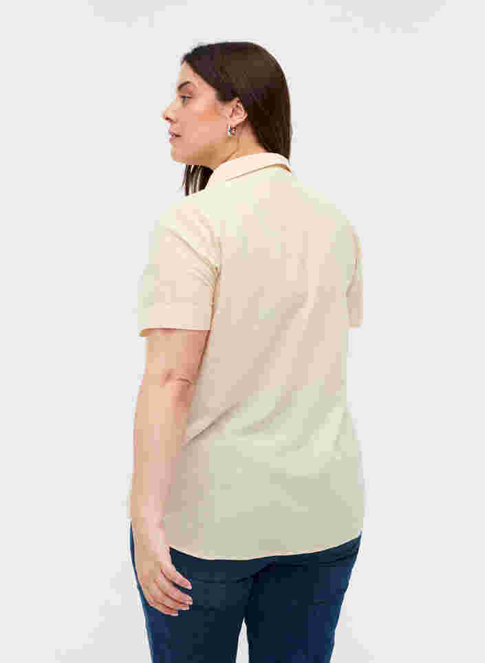 Kortærmet bluse med krave i økologisk bomuld, Mother Of Pearl, Model image number 1