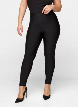 Shiny leggings med baglommer og høj talje, Black, Model image number 2