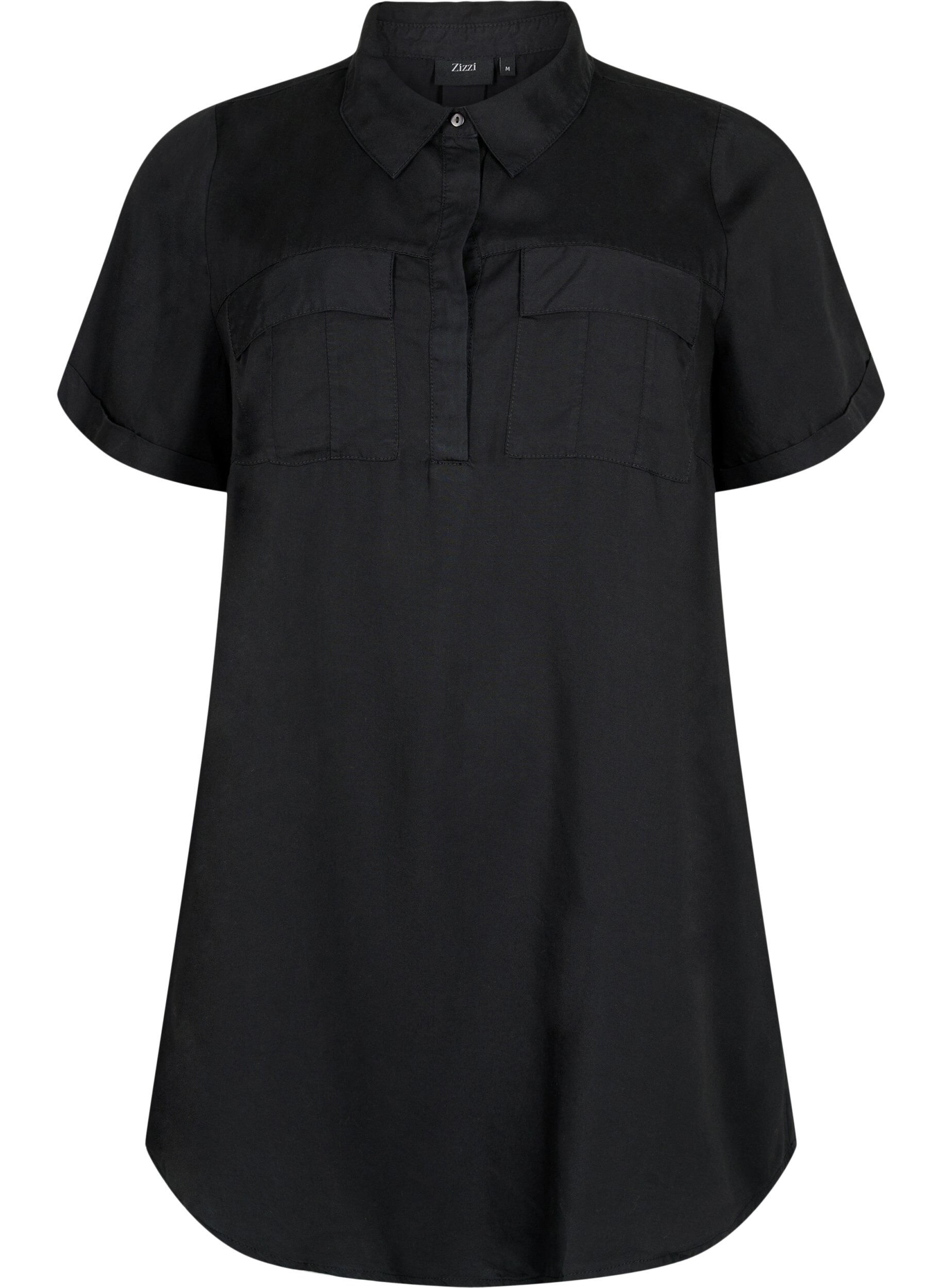 Zizzi Kort&aelig;rmet tunika i lyocell (TENCEL&trade;), Black, Packshot image number 0