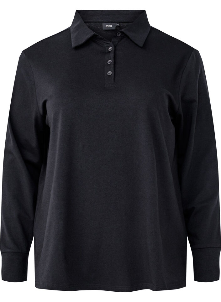 Langærmet poloshirt, Sort, Packshot image number 0
