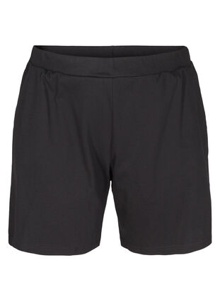 Løse bomulds shorts med lommer, Black, Packshot image number 0