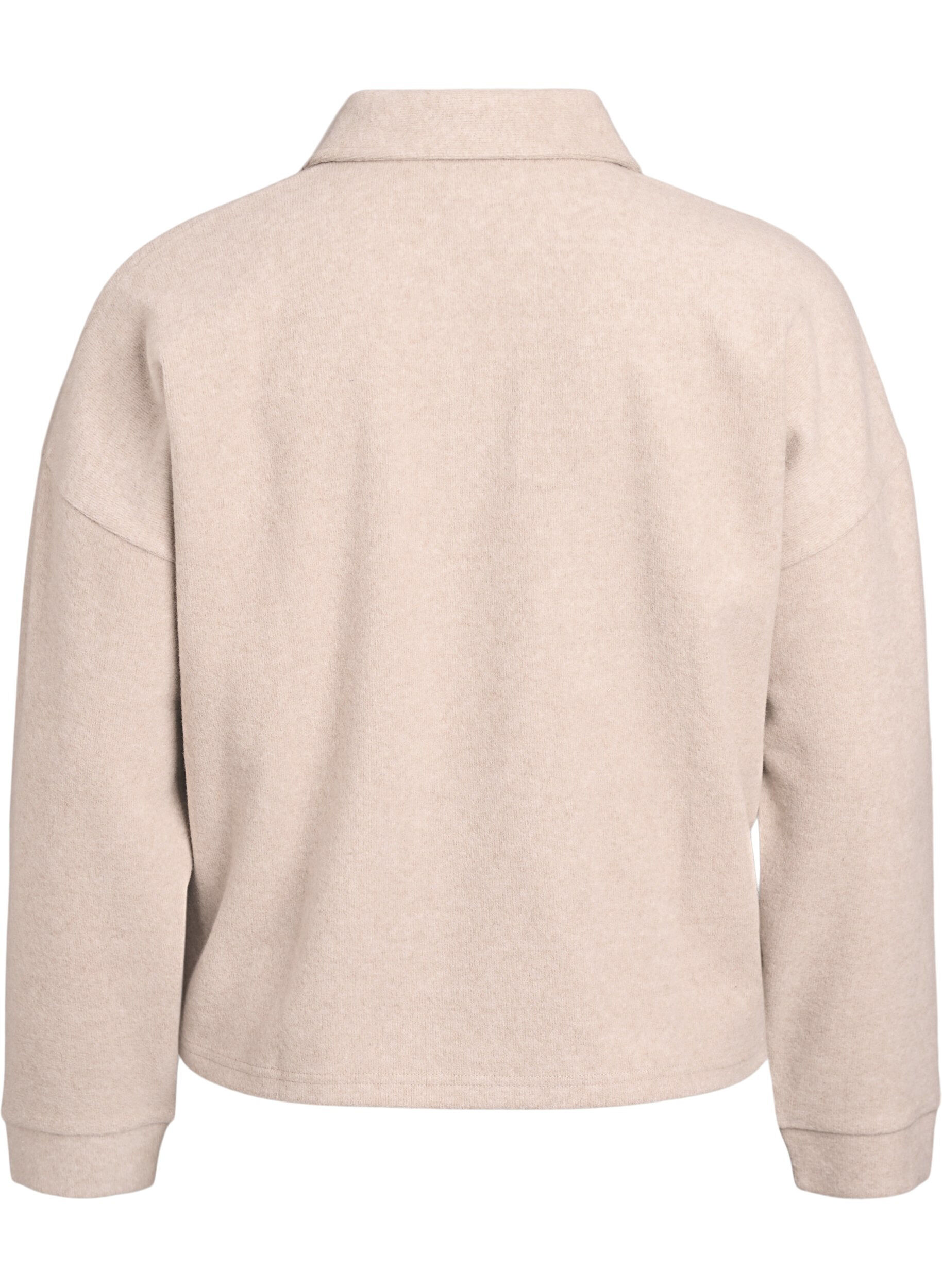 Zizzi Jerseybluse med krave og V-udsk&aelig;ring, Beige, Packshot image number 1