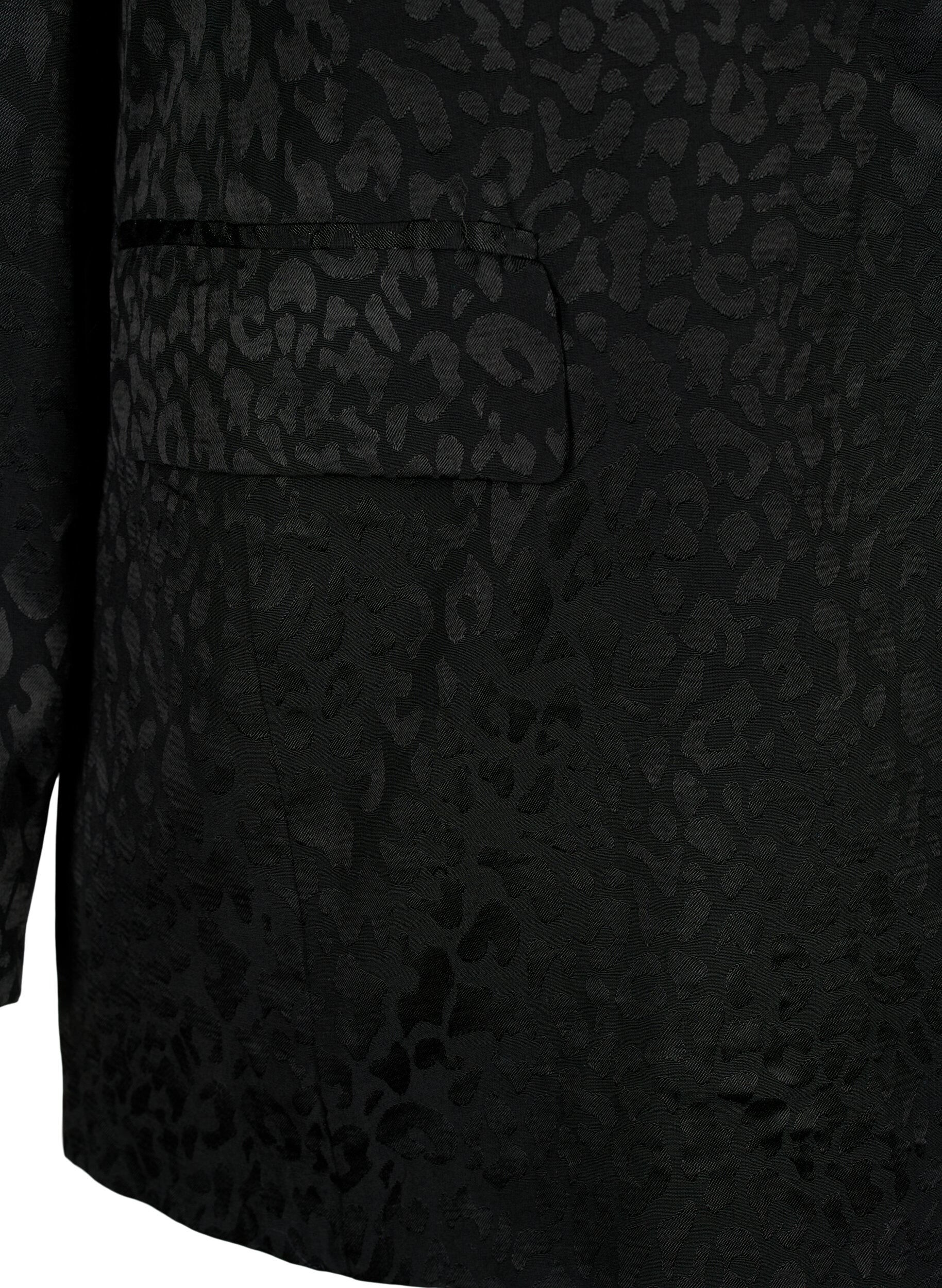 Zizzi Tone-i-tone jacquard blazer i viskose, Black, Packshot image number 3