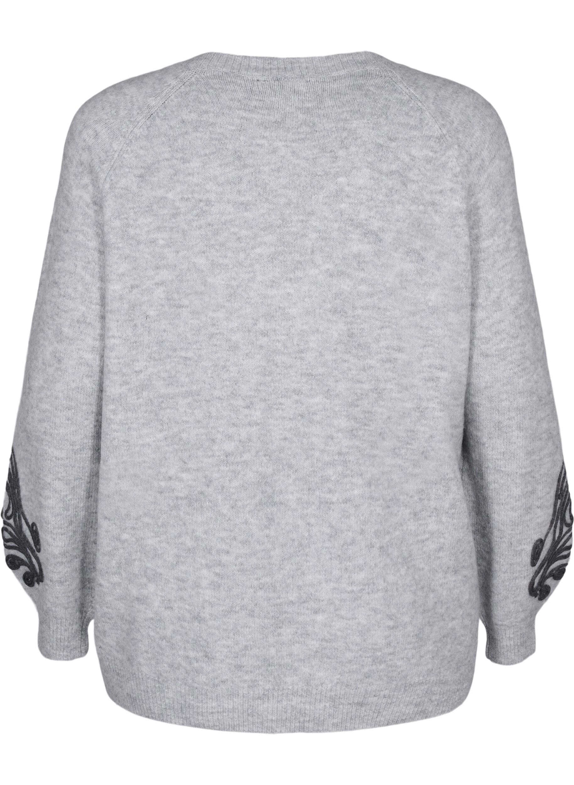 Zizzi Strikbluse med dekorativt m&oslash;nster , Light Grey Melange, Packshot image number 1