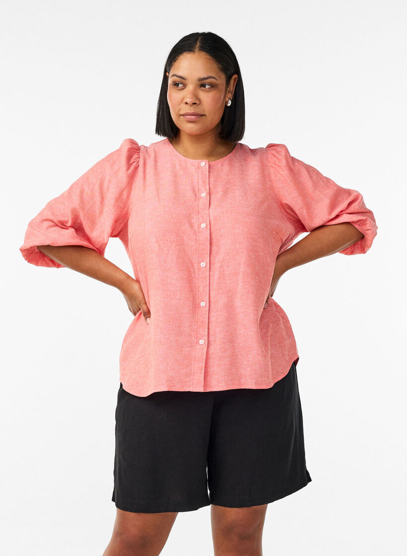 Shorts i h&oslash;r og viskose med h&oslash;j talje, Sort, Model image number 0