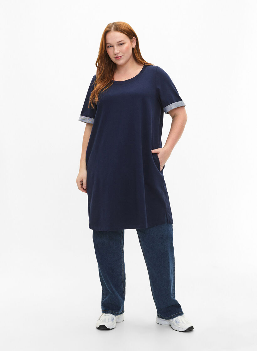 Kortærmet sweatkjole med lommer, Black Iris, Model image number 2