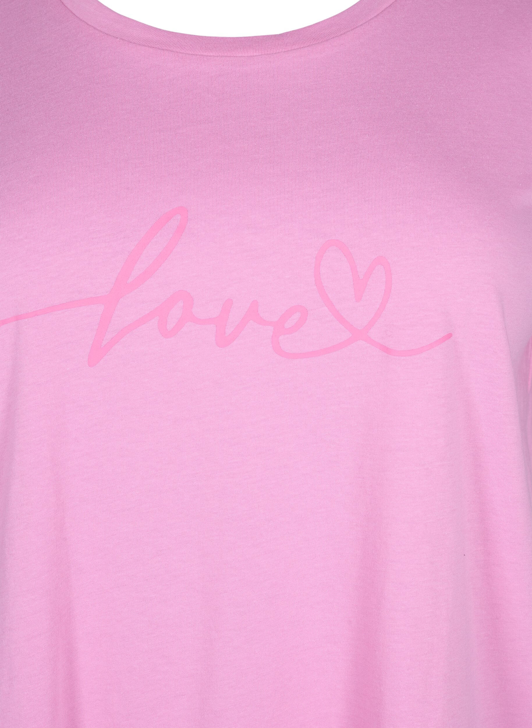 Zizzi T-shirt i bomuld med print og rund hals , RoseBloom W. Love, Packshot image number 2