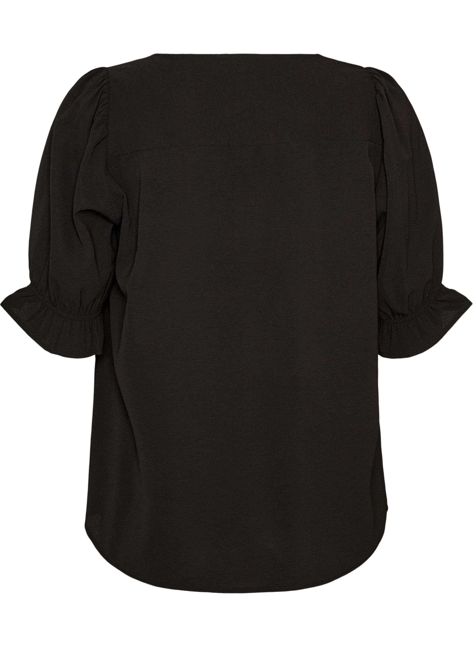 ZizziSkjortebluse med 1/2 &aelig;rmer, Sort, Packshot image number 1