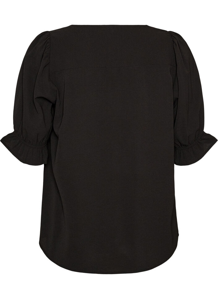 Skjortebluse med 1/2 &aelig;rmer, Sort, Packshot image number 1