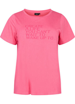 Bomulds t-shirt med tryk og korte ærmer, Hot Pink Create, Packshot image number 0