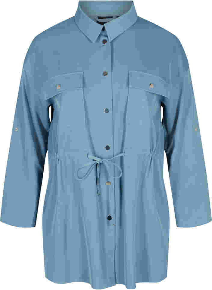 Skjortejakke med bindesnøre og lommer, Blue Shadow, Packshot image number 0