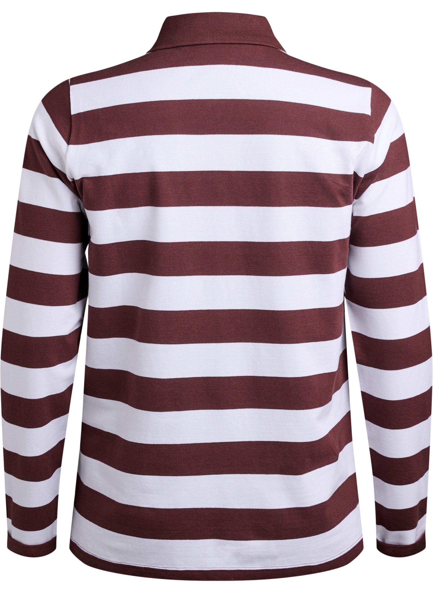 Zizzi Stribet poloshirt med lange &aelig;rmer, M&oslash;rk Bordeaux, Packshot image number 1