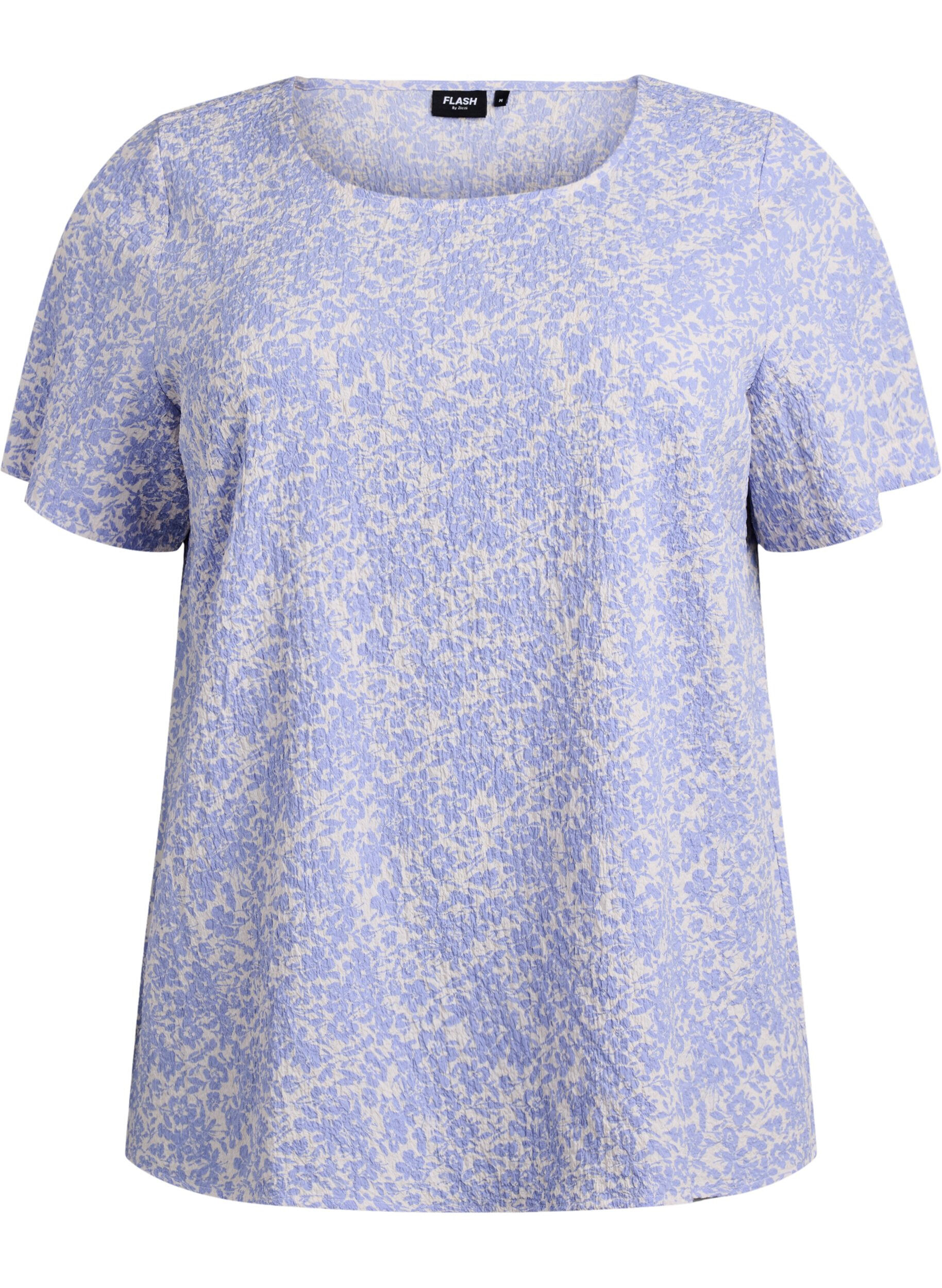 ZizziKort&aelig;rmet bluse med tekstur, Bl&aring;, Packshot image number 0