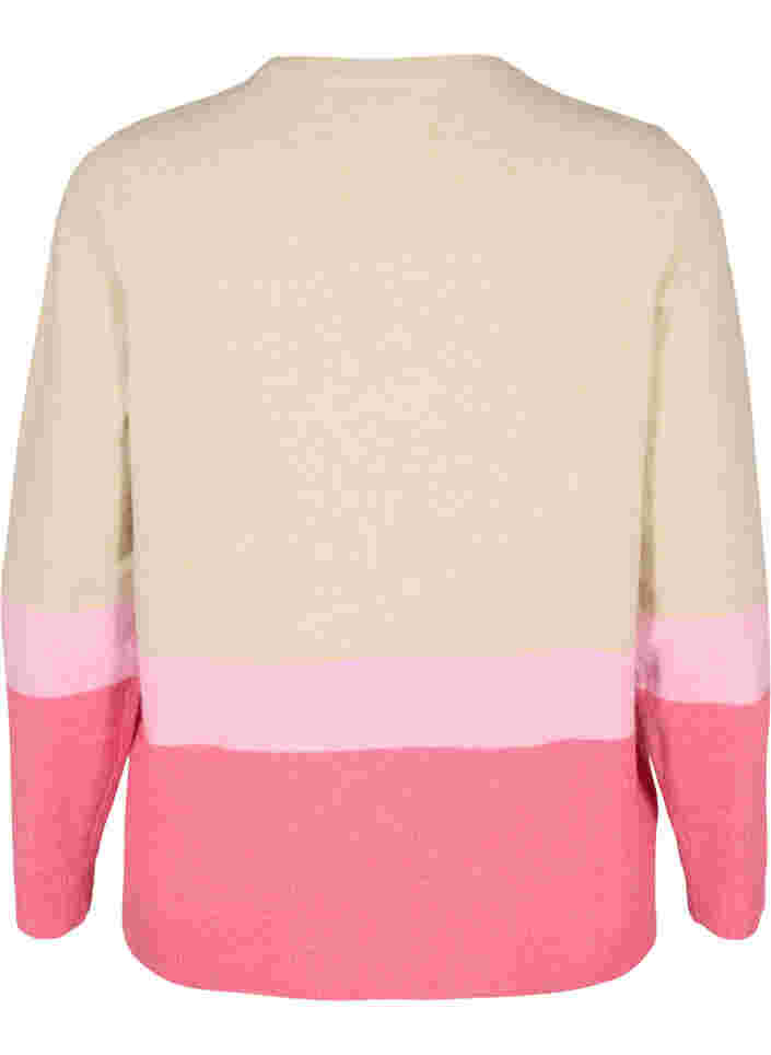 Stribet strikbluse med rund hals, Hot Pink Comb, Packshot image number 1
